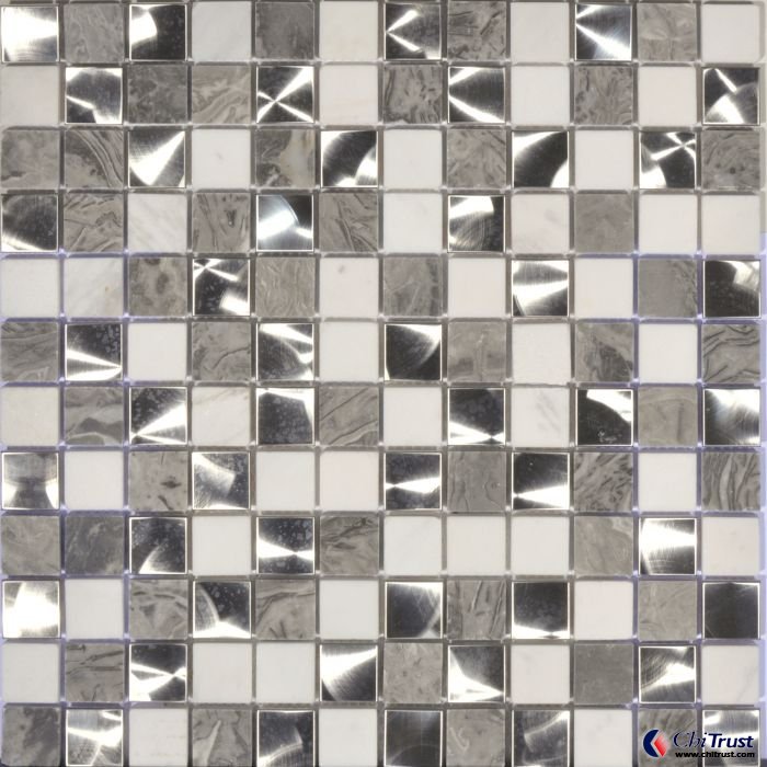 Grey & White Marble & Brush Steel Mosaic